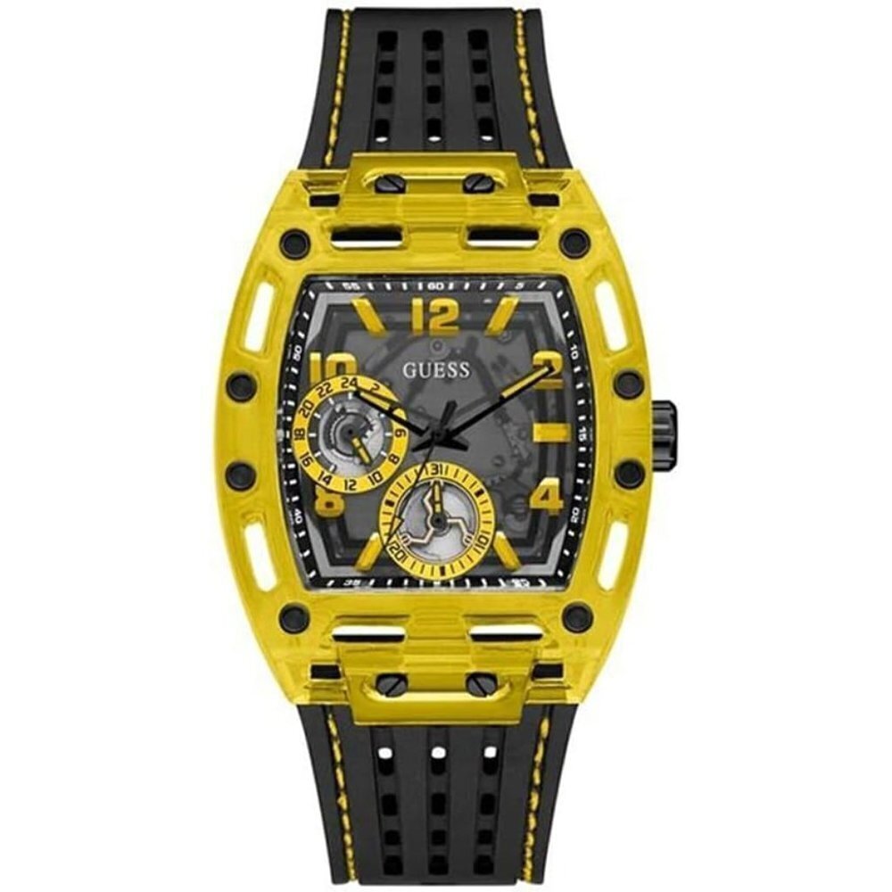 Men's Yellow/Black Trend Casual Tonneau Diamond 43mm Stainless Steel Watch
